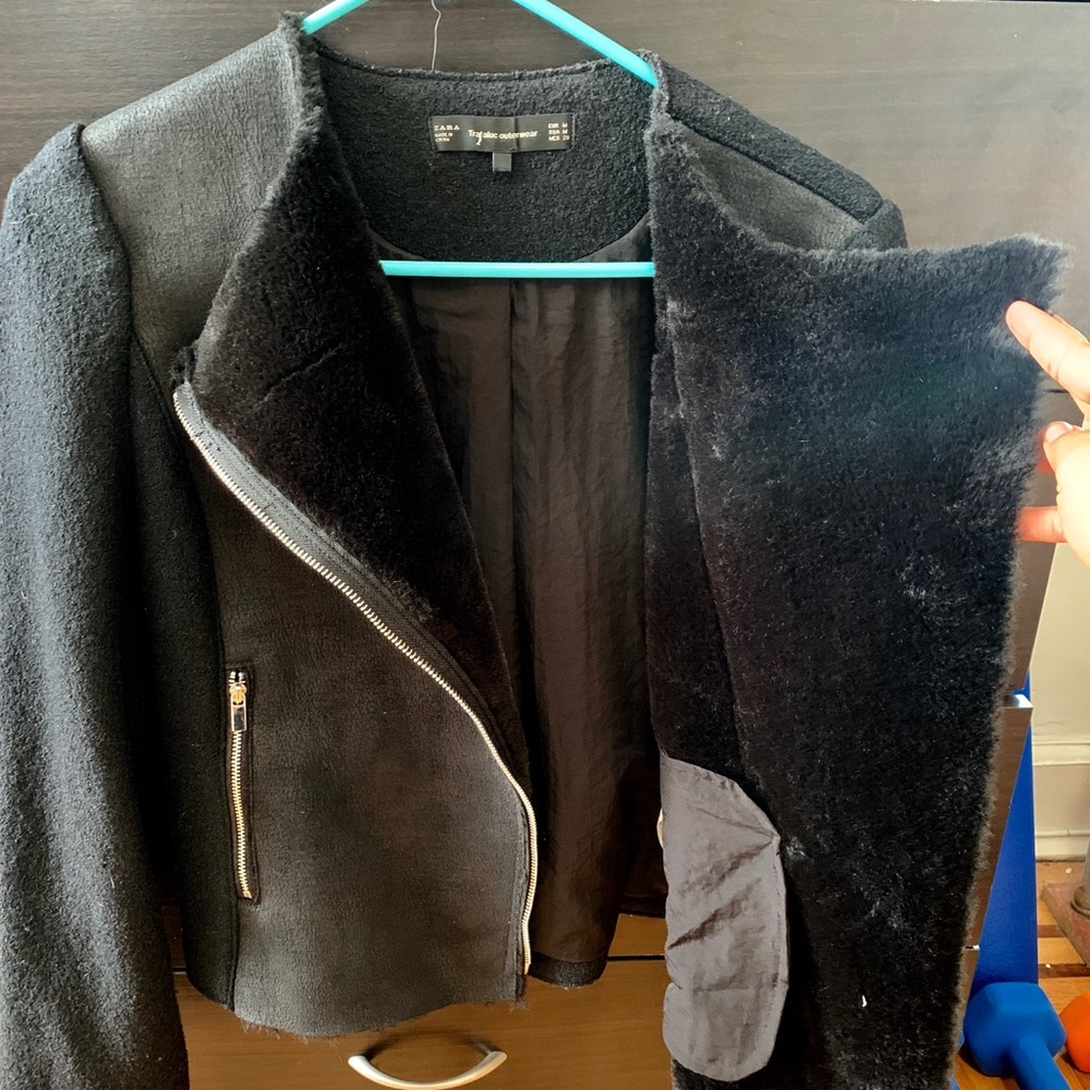 Zara Black Biker Jacket (wool and polyester) - Picture 4 of 6